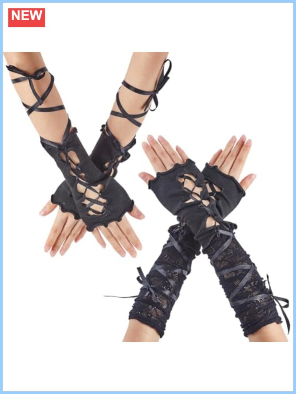 Fingerless Lace Long Gloves 2 Pairs Adjustable Punk Lolita Arm Warmers